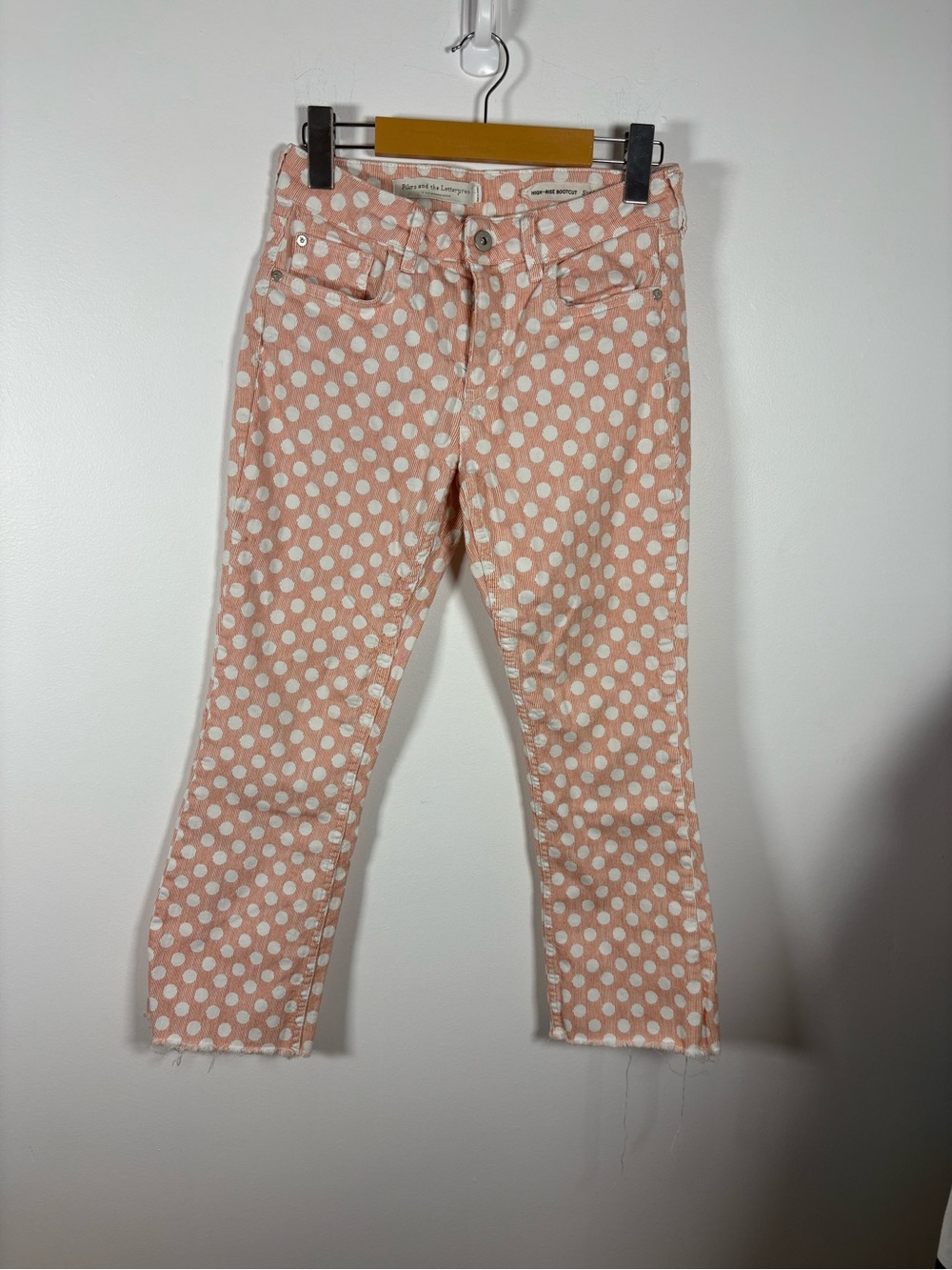 Pilcro and the Letterpress Peach and White Polka Dot High-Rise Bootcut Jeans